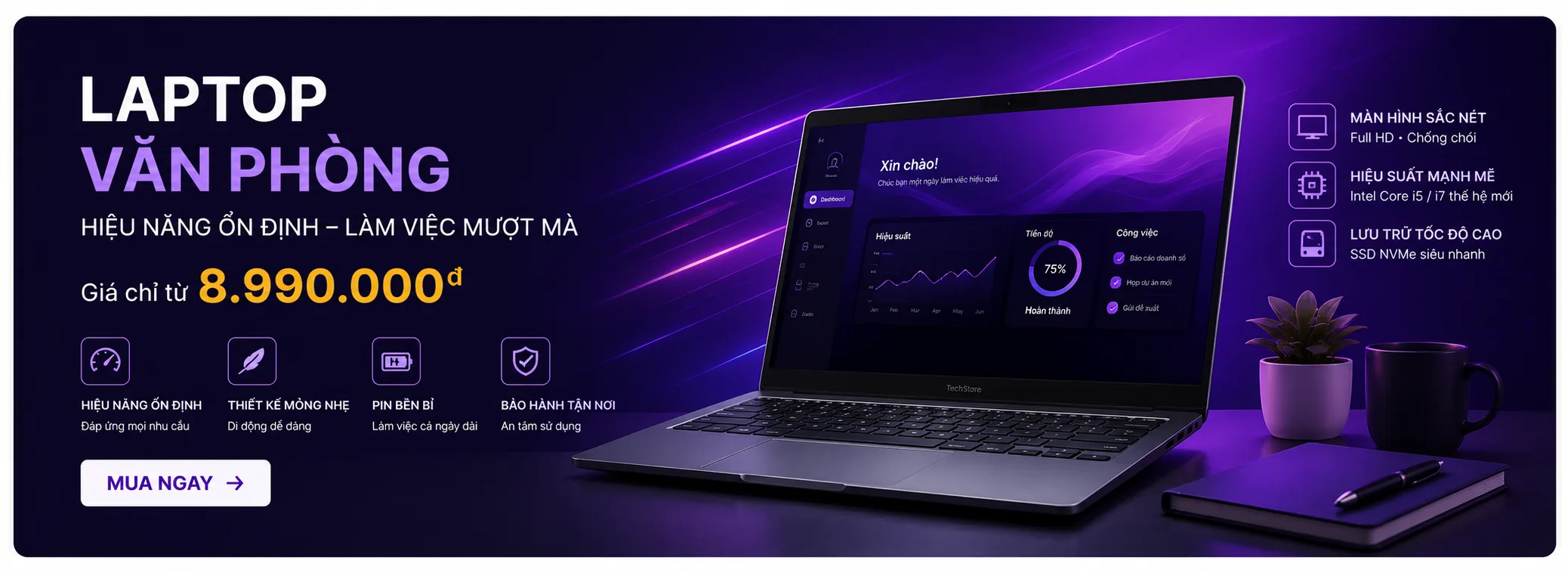 Laptop văn phòng hiệu năng ổn định
