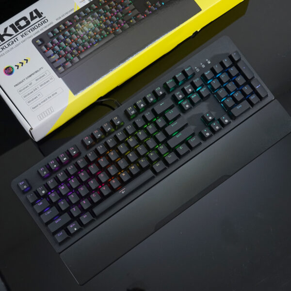Bàn phím cơ AK104 RGB, Thiết kế fullsize 104, Kê tay rời, Blue switch.