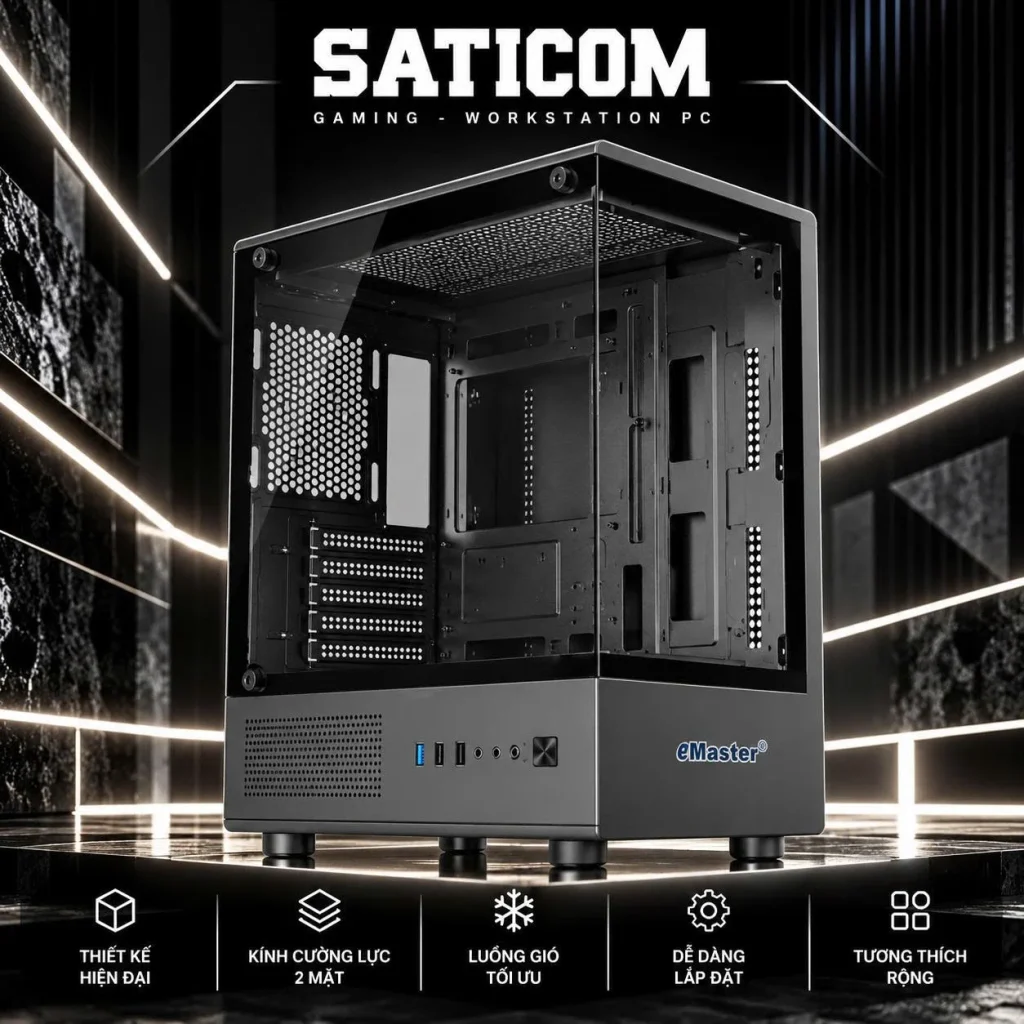 CASE EMASTER ECG984RB Đen – Vỏ Case Gaming Bể Cá
