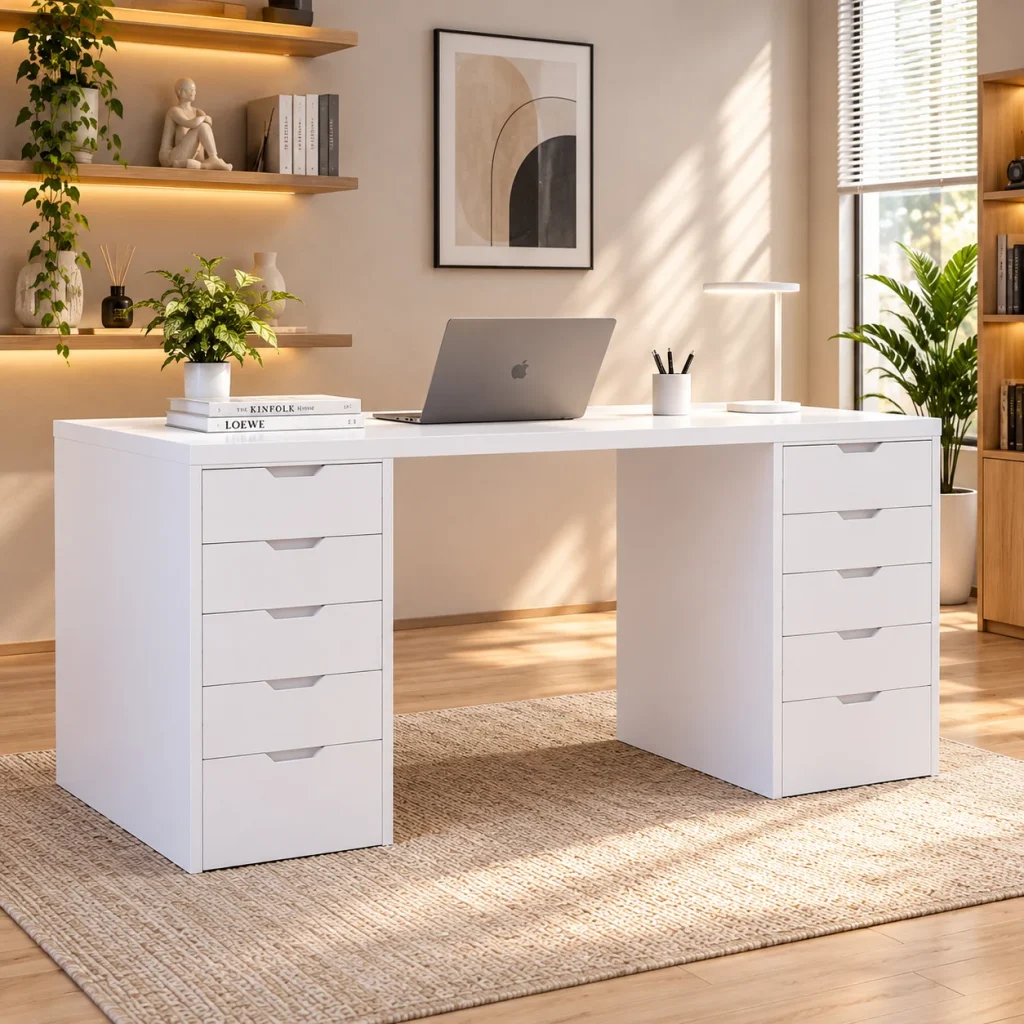Bàn IKEA 2 Tủ 1m6, 1m8 MDF Lõi Xanh thumbnail 2