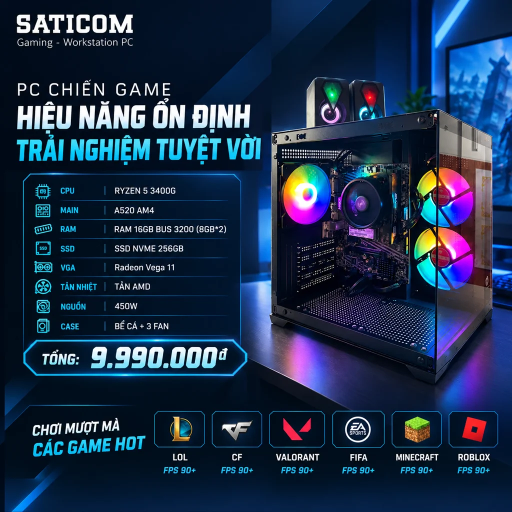 PC Gaming Ryzen 5 3400G RAM 16GB Vega 11 SSD NVMe 256GB