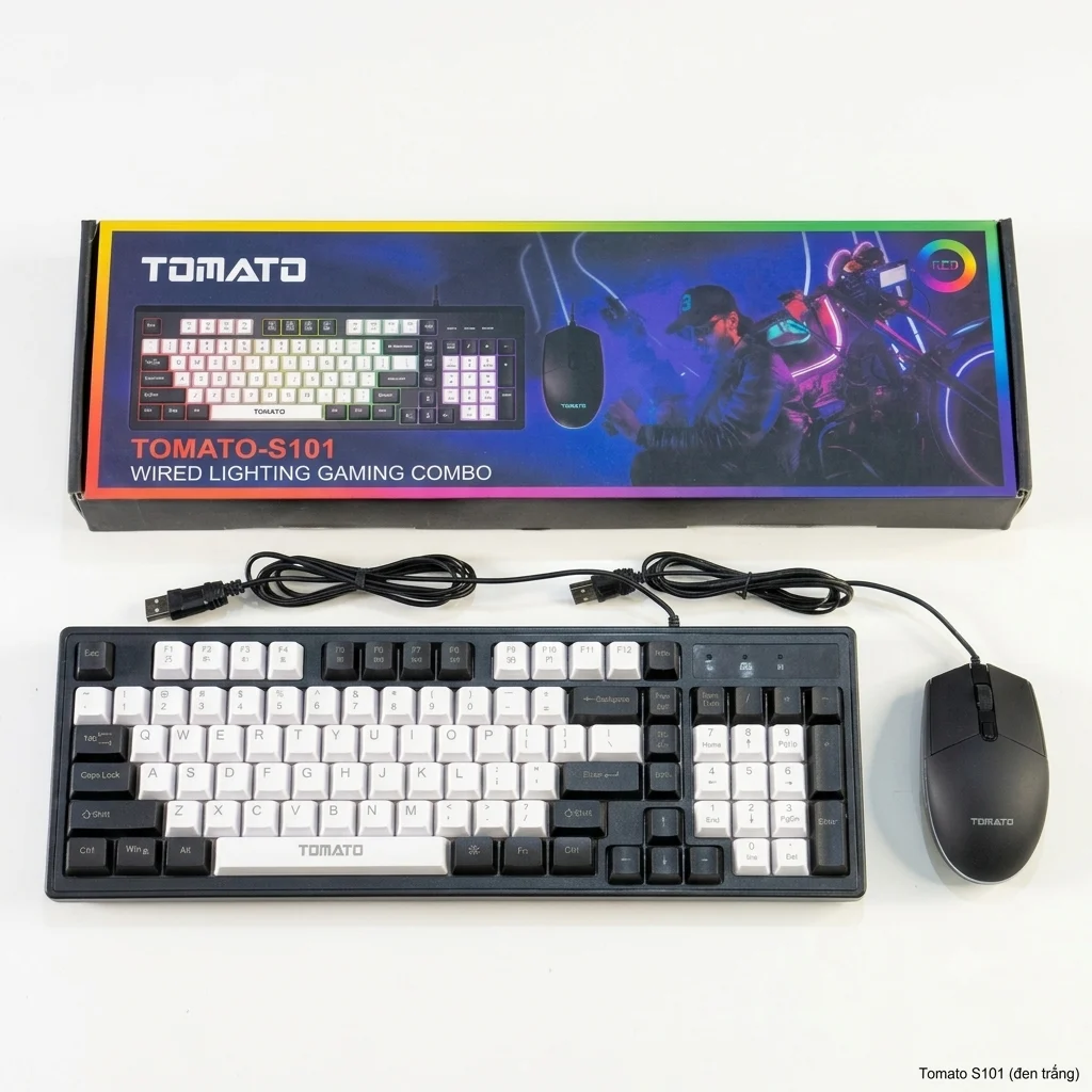 Combo Phím Chuột Tomato S101 Mix Đen Trắng LED RGB