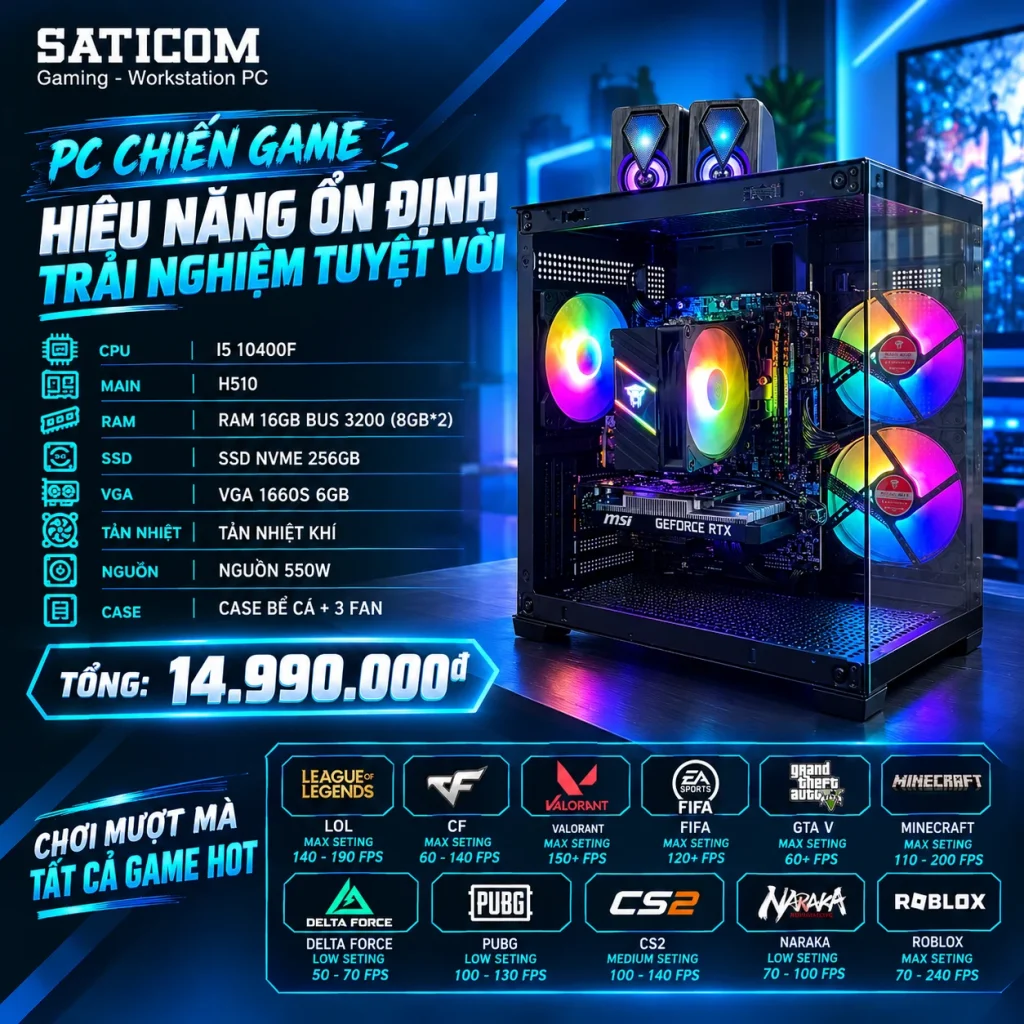 PC Gaming i5-10400F GTX 1660 Super 6GB 16GB