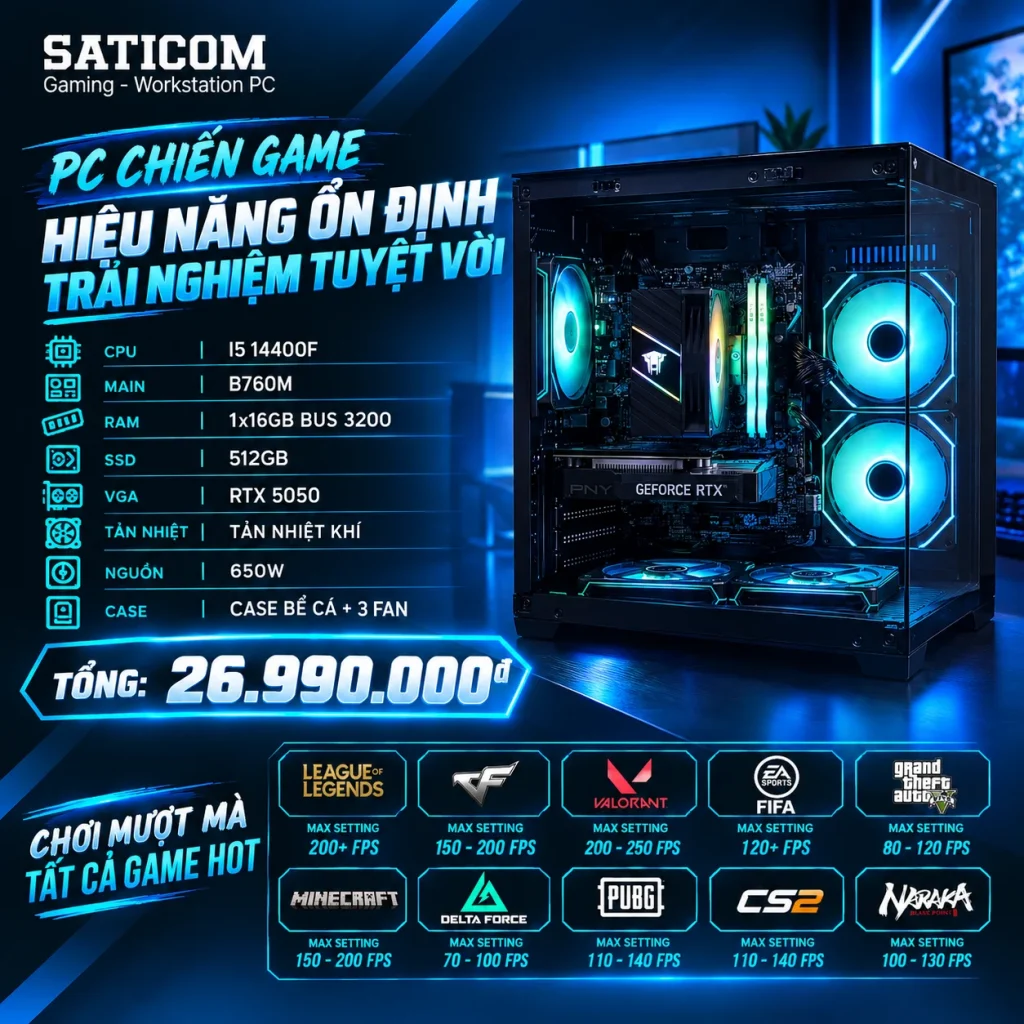 PC Gaming i5-14400F RTX 5050 – Build PC Chơi Game FPS Cao