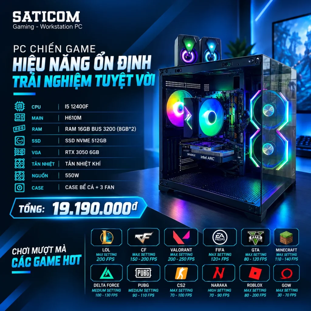 PC Gaming i5-12400F RTX 3050 6GB RAM 16GB