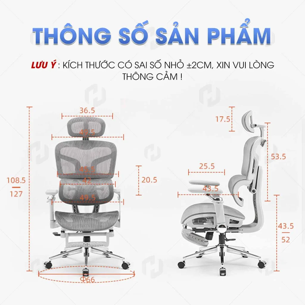 Ghế Công Thái Học (909) Lưới Mesh, Ngả 135° thumbnail 2