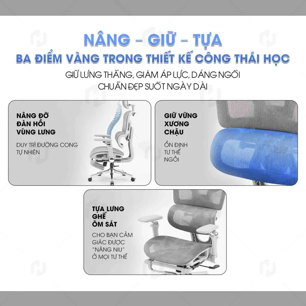 Ghế Công Thái Học (909) Lưới Mesh, Ngả 135° thumbnail 4