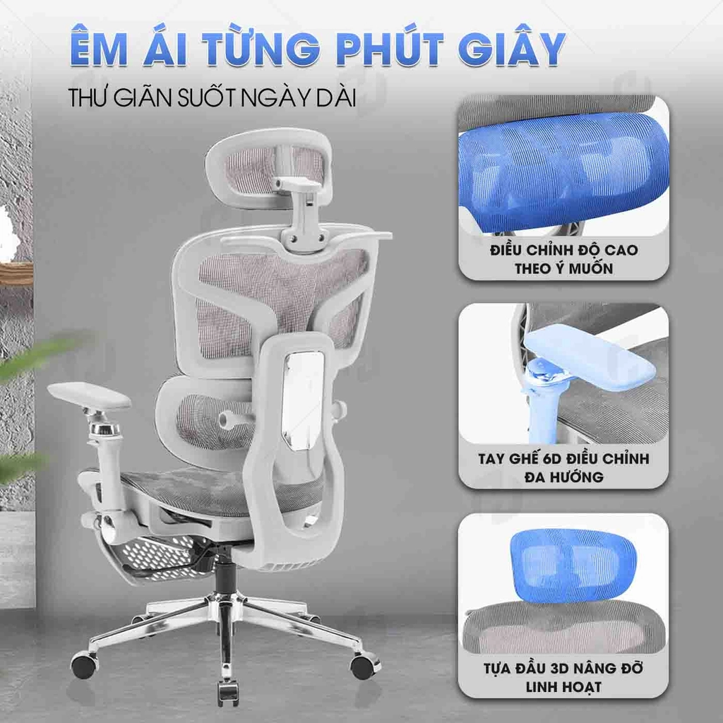 Ghế Công Thái Học (909) Lưới Mesh, Ngả 135° - Ảnh 5