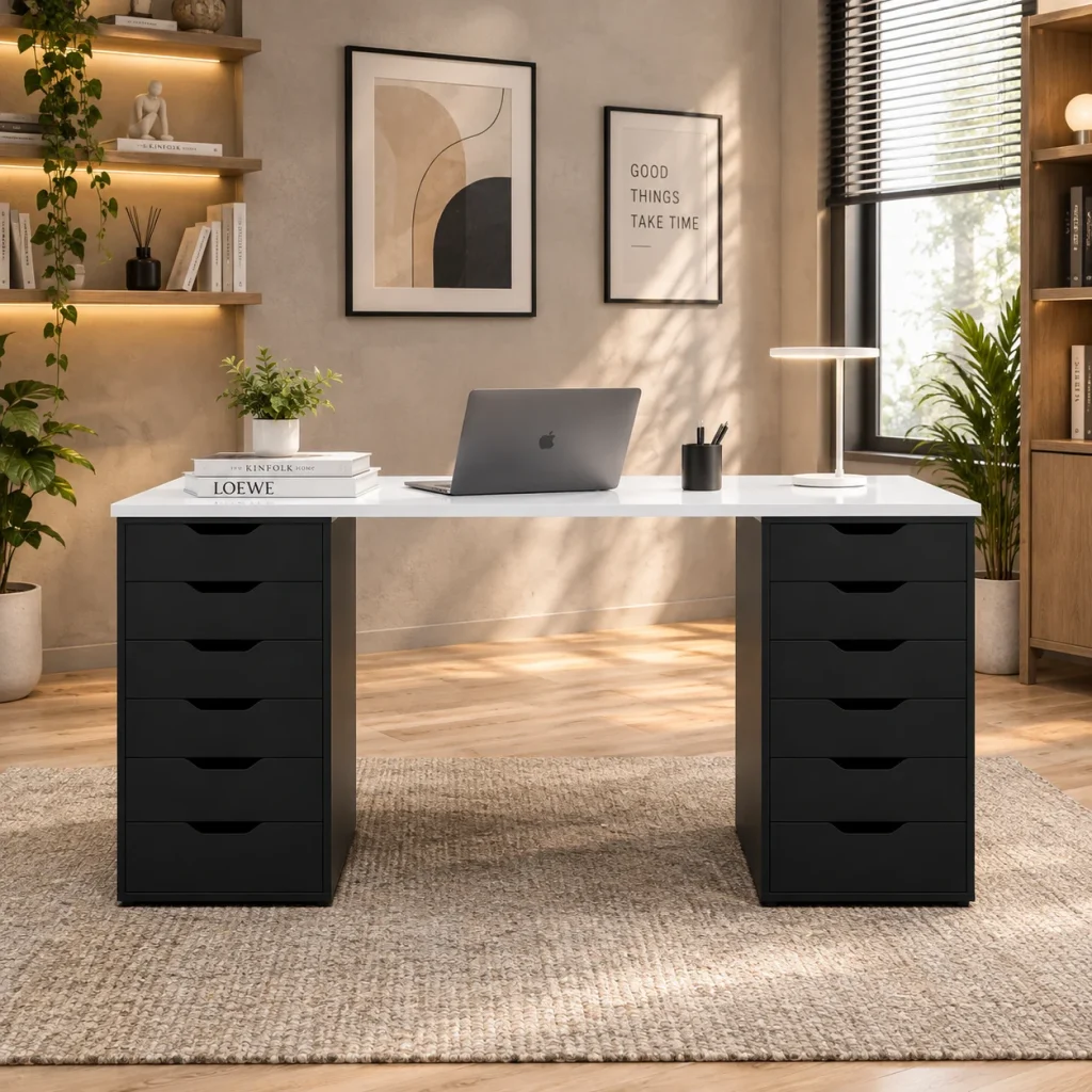 Bàn IKEA 2 Tủ 1m6, 1m8 MDF Lõi Xanh thumbnail 5