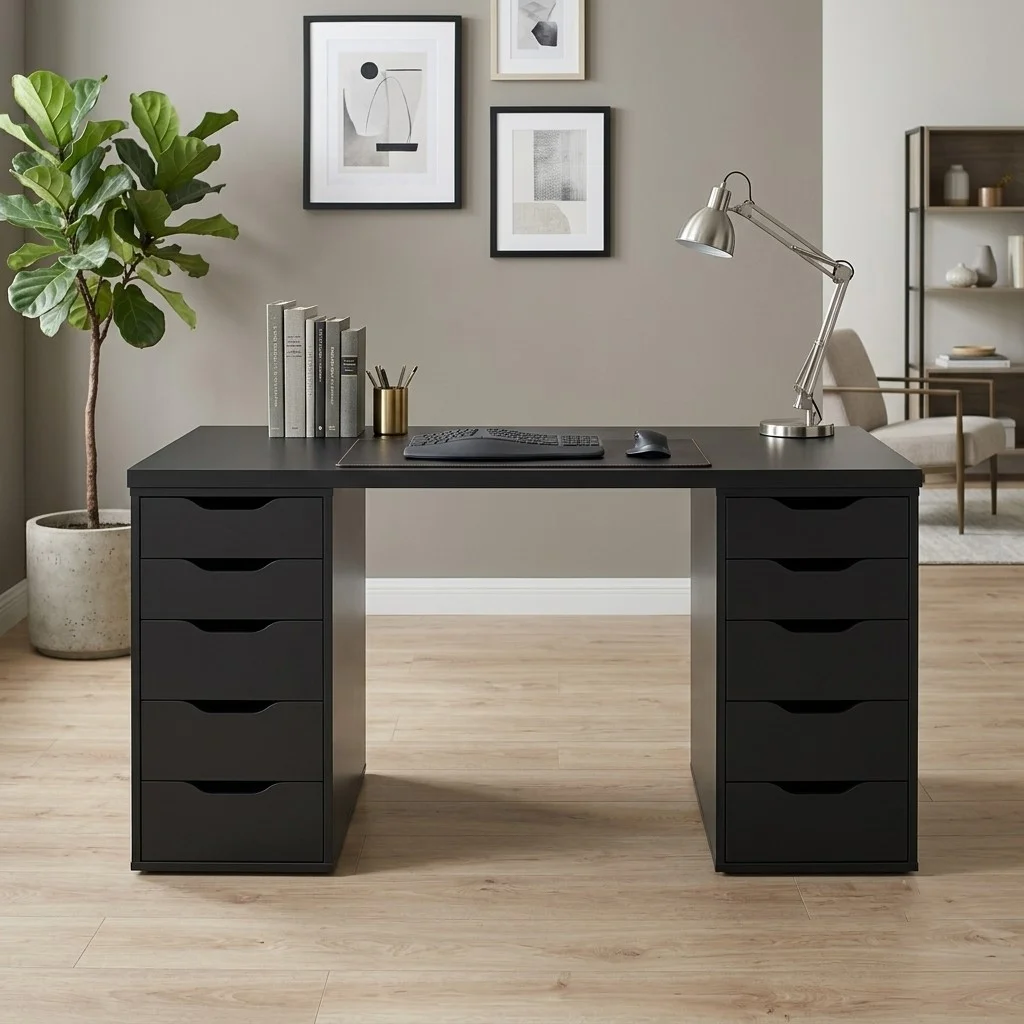 Bàn IKEA 2 Tủ 1m6, 1m8 MDF Lõi Xanh thumbnail 3