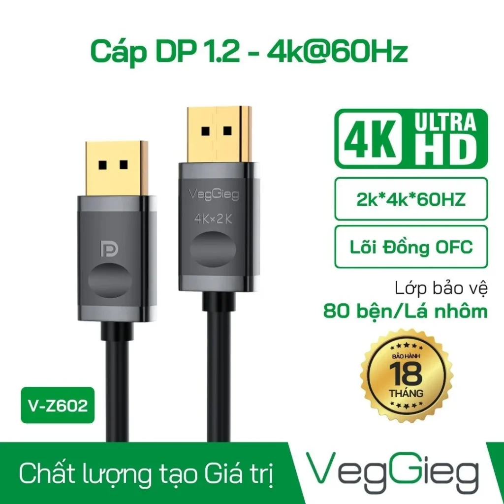 Dây DisplayPort 1.2 4K VEGGIEG V-Z602 1,5M