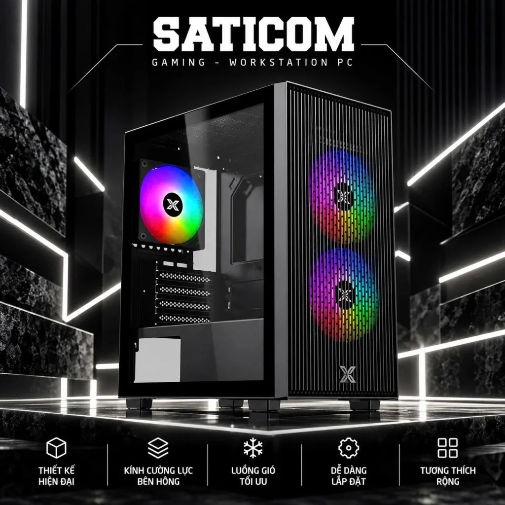 Case Xigmatek AMUN 3F Đen | Vỏ Case M-ATX