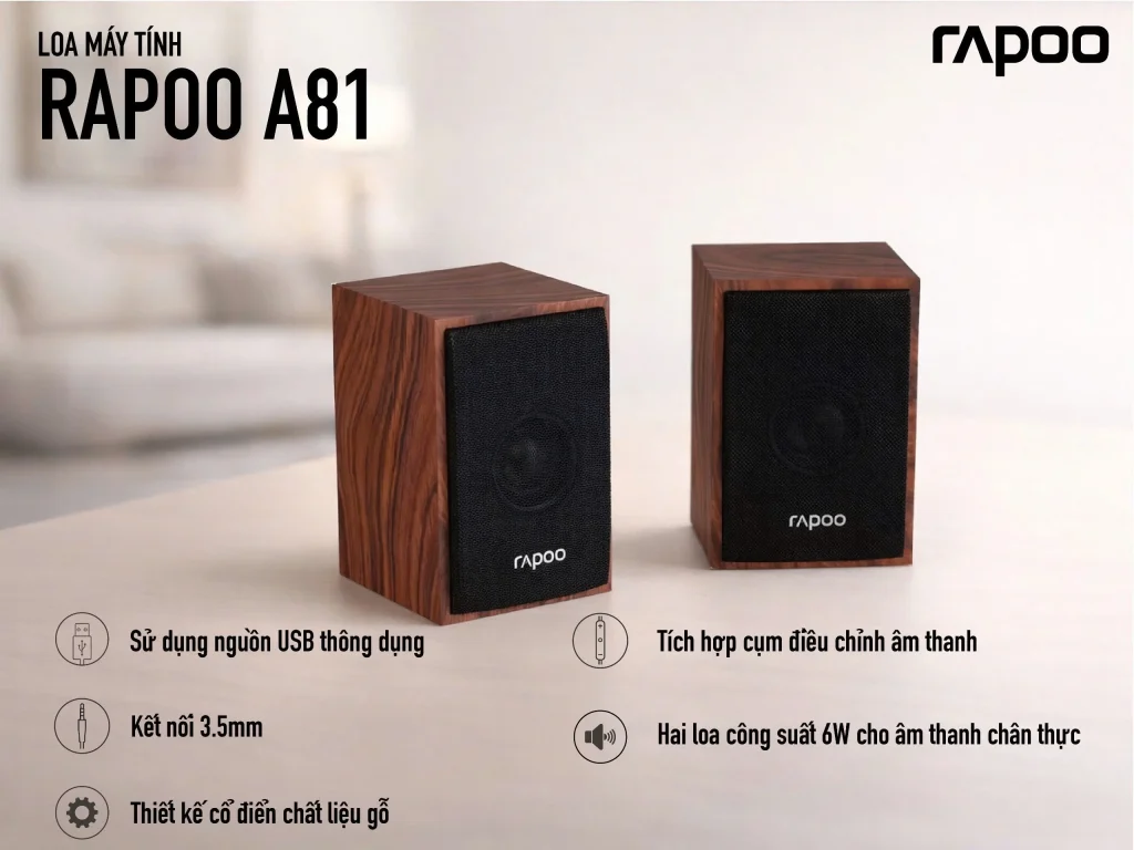 Loa Rapoo A81 Brown/Nâu 6W Loa Máy Tính 3.5mm