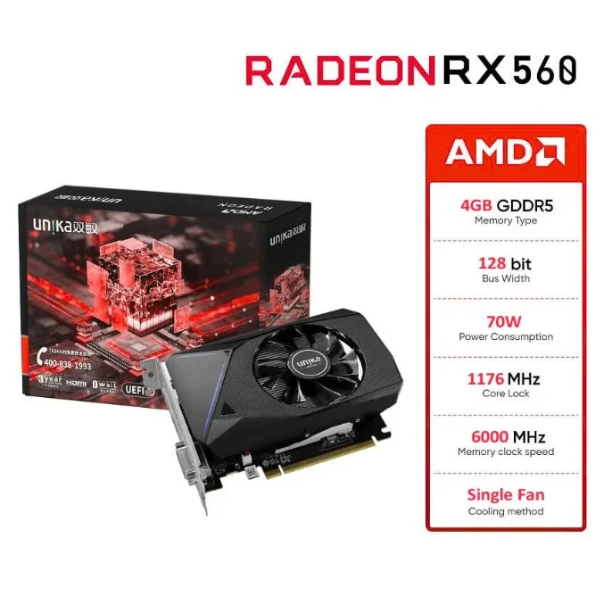 VGA UNIKA Radeon RX 560 4GB GDDR5 V1 Black | SATICOM