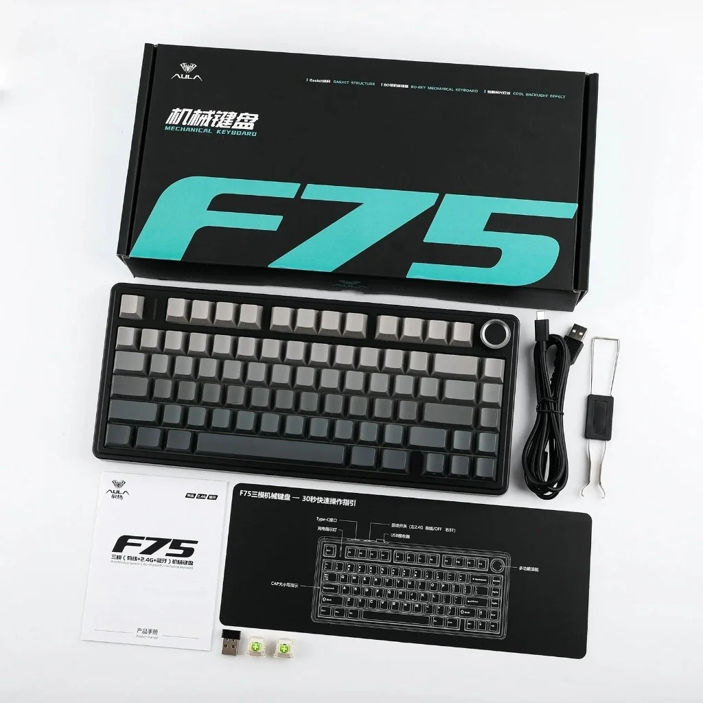 Bàn phím cơ AULA F75 3 Mode Đen Xám